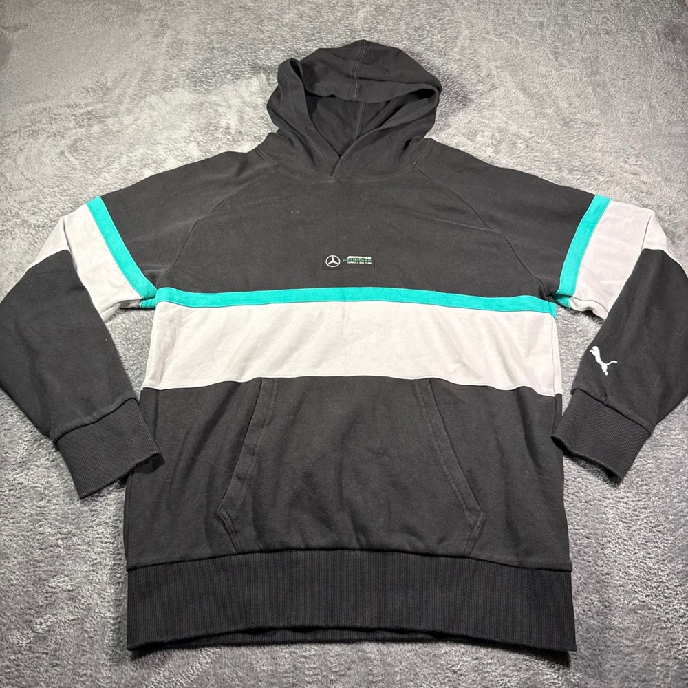 Puma Mercedes AMG Petronas F1 Team Colorblock Hoodie Black Teal Mens Small